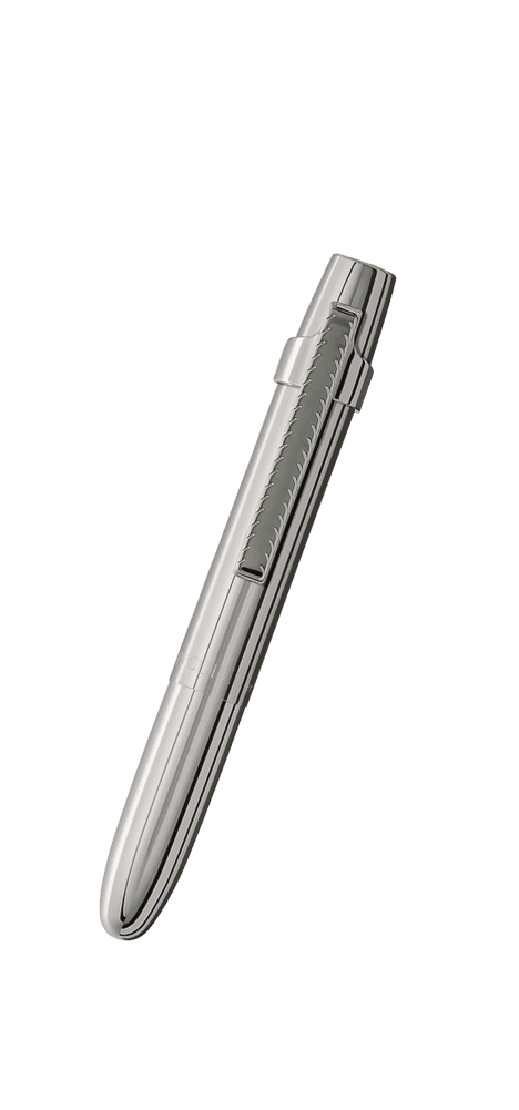 Closed 400WCCL chrome bullet space pen with chrome clip
