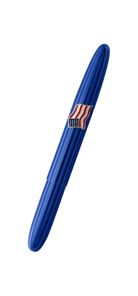 Closed 600BB-AF blue bullet space pen with American flag emblem