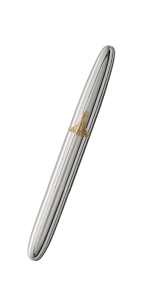 Closed 600SH chrome bullet space pen with shuttle emblem