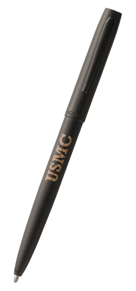 Matte black cap-o-matic space pen with engraving of USMC