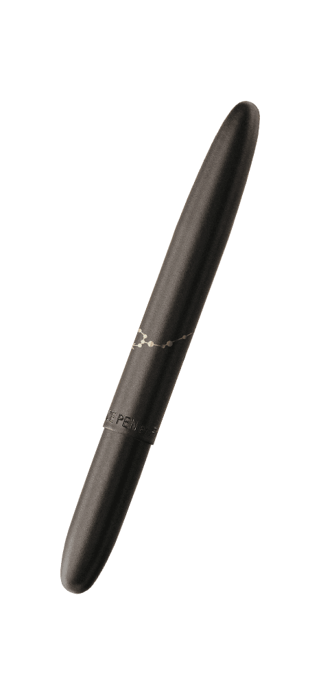 Closed 400B-PS matte black bullet space pen with an engraved Pisces constellation