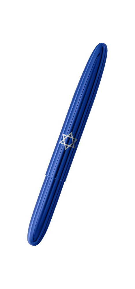 Closed 400BB-SD blue bullet space pen with Star of David engraving