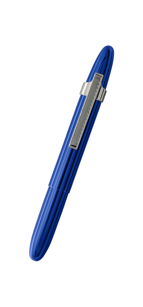 Closed 400BBCL blue bullet space pen with chrome clip