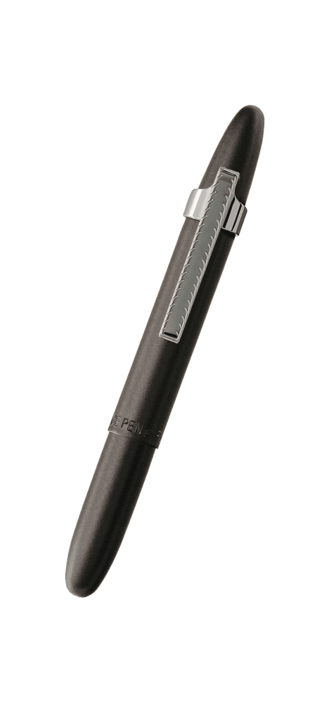 Closed 400BC-CL matte black bullet space pen with chrome grip and clip