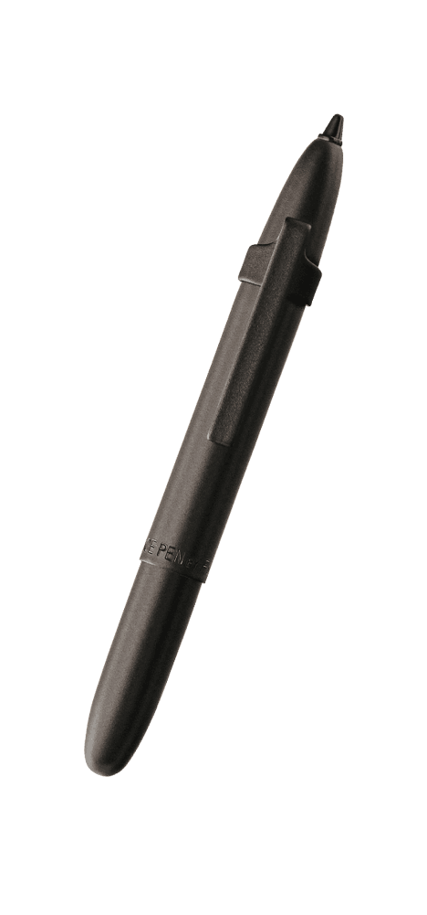 Closed 400BCL/S matte black bullet space pen with matte black clip and black hard tip stylus