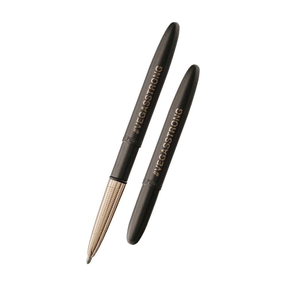 Left: open 400BGVS with cap on end of pen revealing gold colored grip
Right: closed 400BGVS