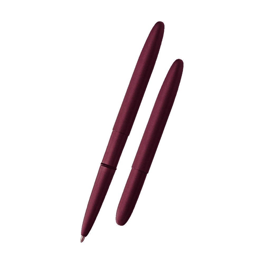 Left: open 400H-319 Black Cherry Cerakote bullet space pen
Right: closed 400H-319 Black Cherry Cerakote bullet space pen