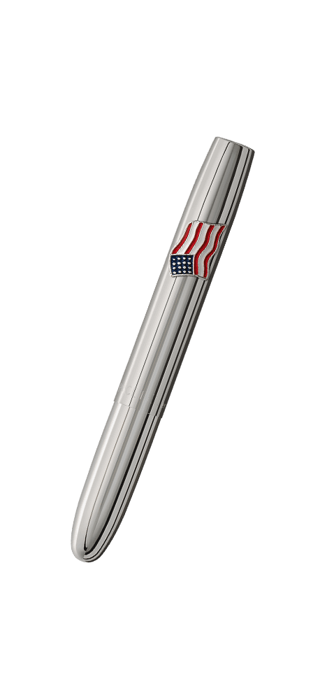 Closed chrome x-mark bullet with American flag emblem on cap