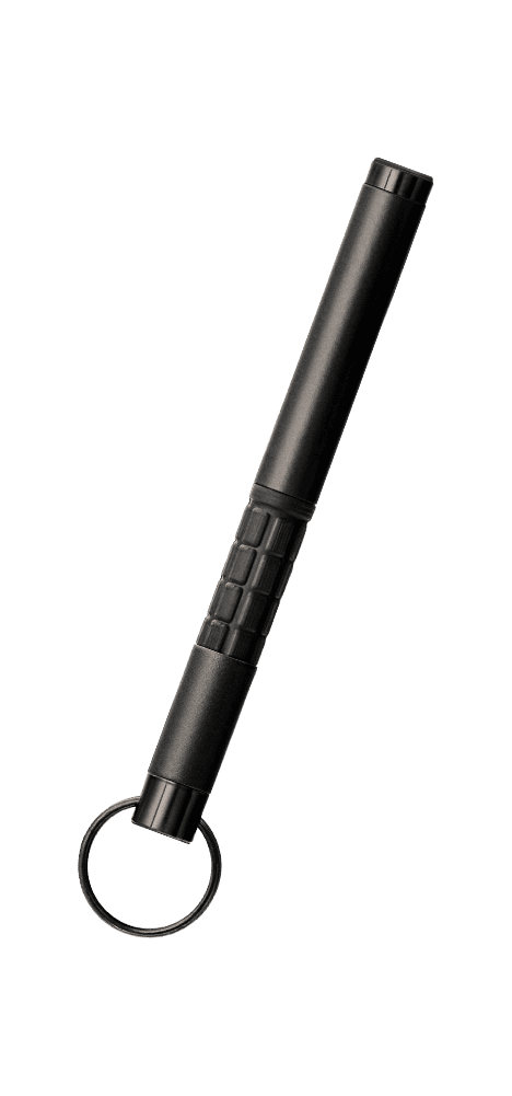 Closed 725B matte black trekker space pen with rubber grip and key ring