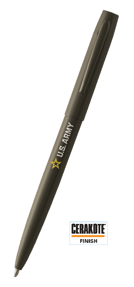 M4H-240-STAR/USAR Cap-o-Matic Space Pen in O.D. Green Cerakote. The pen is olive drab with the U.S. Army Star logo pad printed; the star is yellow and U.S. Army is white.