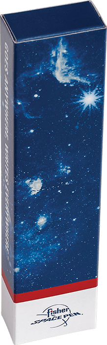 Galaxy gift box featuring a blue galaxy print, a red stripe, and the Fisher Space Pen logo on a white background.
