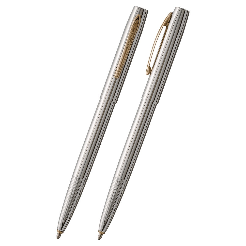 Chrome Cap-O-Matic Space Pen, Gold Accents-1