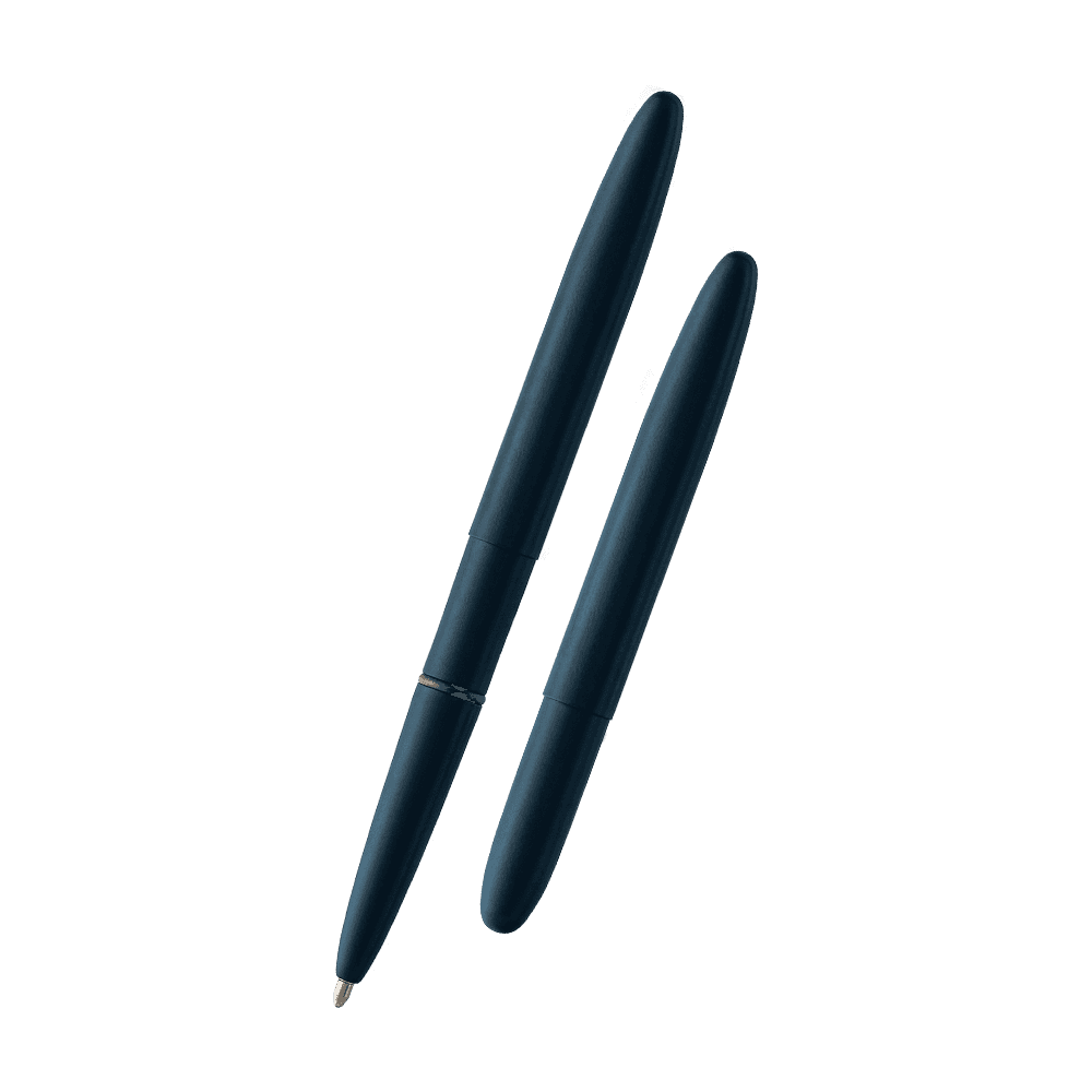 Right: Navy Blue Cerakote Bullet Space Pen, opened with cap posted to rear of pen
Left: Navy Blue Cerakote Bullet Space Pen, Closed