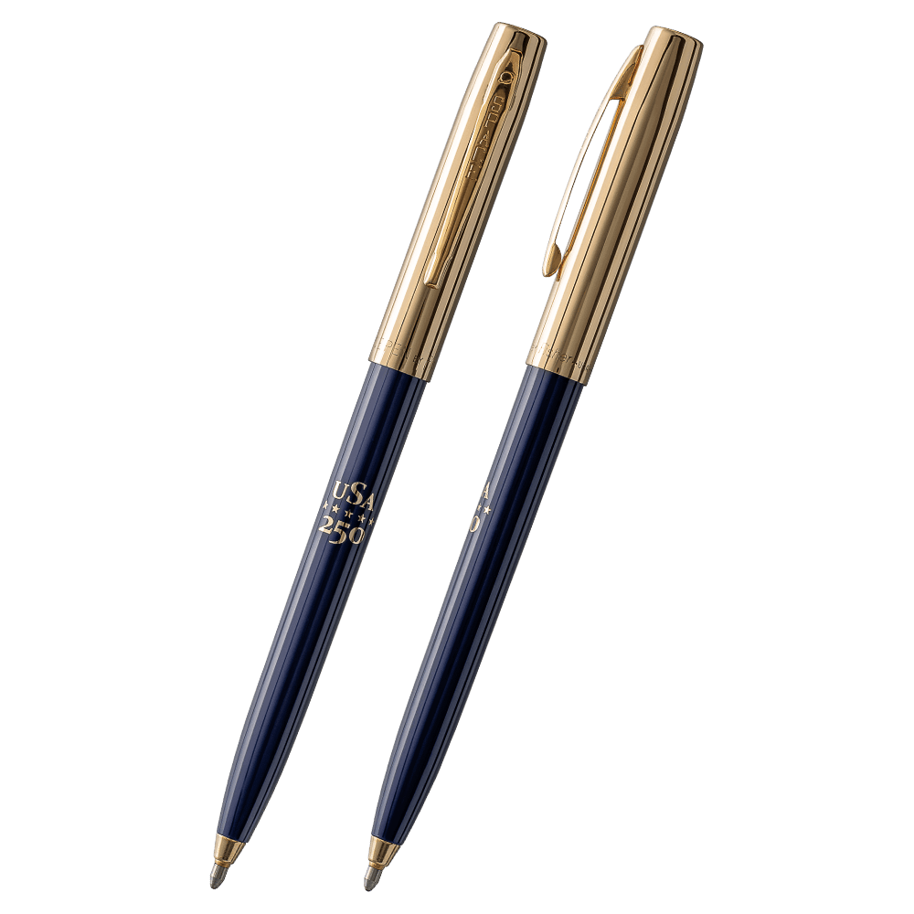 Blue Fisher Space Pen America 250 Cap-o-Matic with gold hardware and USA 250 pad printing