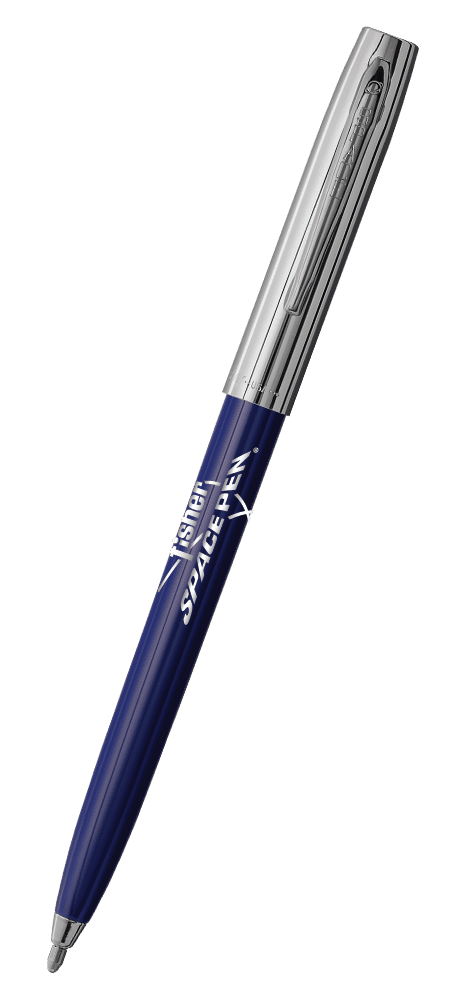Blue & Chrome Cap-O-Matic Space Pen, Fisher Space Pen Logo-0