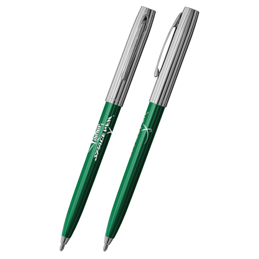 Green & Chrome Cap-O-Matic Space Pen, Fisher Space Pen Logo-1