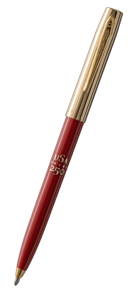 Red Fisher Space Pen America 250 Cap-o-Matic with gold hardware and \'USA 250\' pad printing