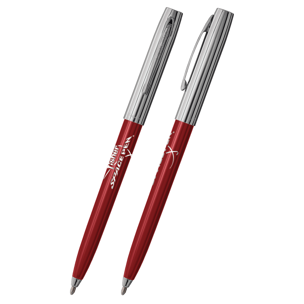 Red & Chrome Cap-O-Matic Space Pen, Fisher Space Pen Logo-1