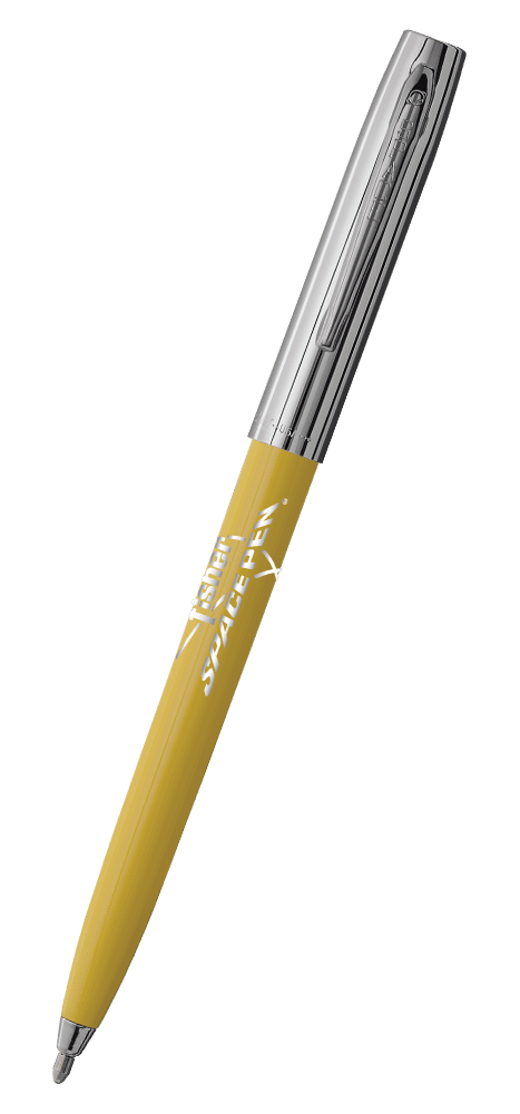Yellow & Chrome Cap-O-Matic Space Pen, Fisher Space Pen Logo-0