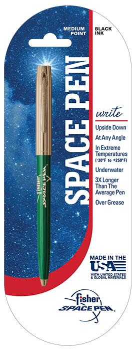 Green & Gold Cap-O-Matic Space Pen, Fisher Space Pen Logo-2