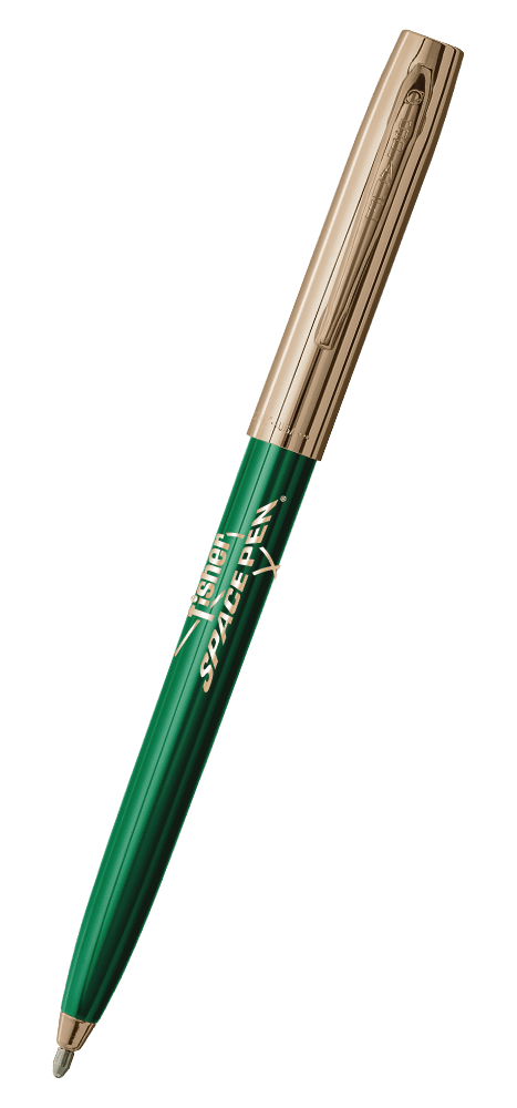 Green & Gold Cap-O-Matic Space Pen, Fisher Space Pen Logo-0