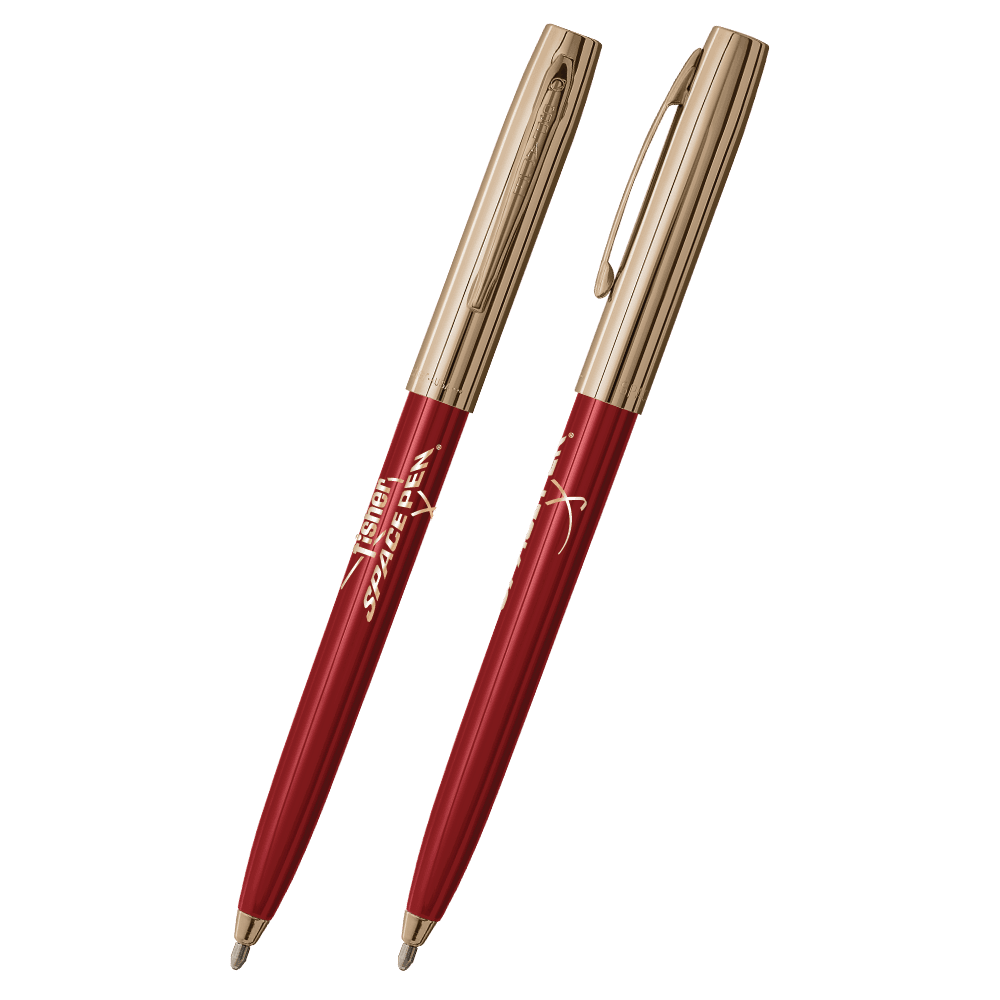 Red & Gold Cap-O-Matic Space Pen, Fisher Space Pen Logo-1