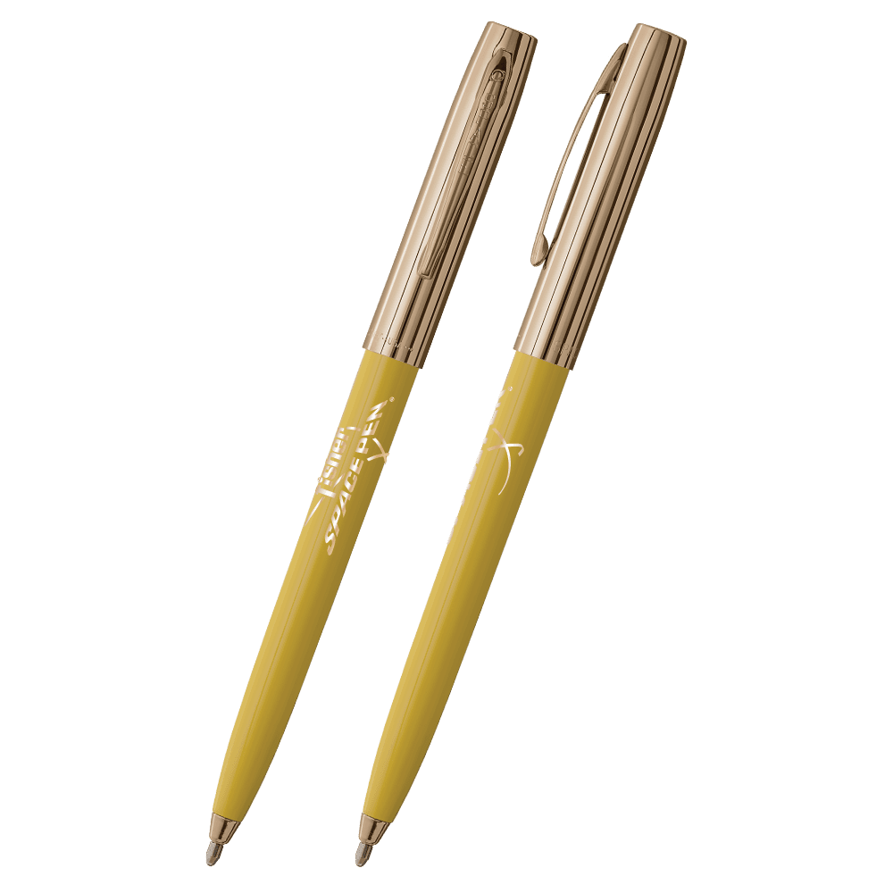 Yellow & Gold Cap-O-Matic Space Pen, Fisher Space Pen Logo-1